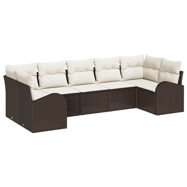 vidaXL Gartensofa-set mit Kissen 7 pcs Braun Poly Rattan