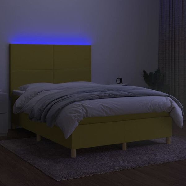 vidaXL Boxspringbett mit Matratze & LED Gr&uuml;n 140x200 cm Stoff