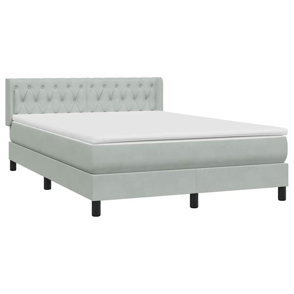 vidaXL Boxspringbett mit Matratze Hellgrau 140x210 cm Samt