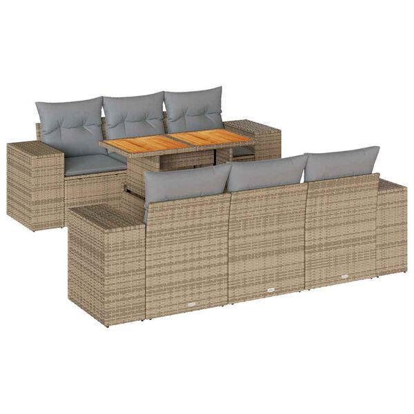 vidaXL 7-tlg. Garten-Sofagarnitur mit Kissen Beige Poly Rattan