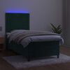vidaXL Boxspringbett mit Matratze & LED Dunkelgr&uuml;n 100x200 cm Samt