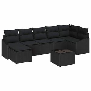 vidaXL Garten-Sofa-Set mit Kissen 8 pcs Schwarz Poly-Rattan