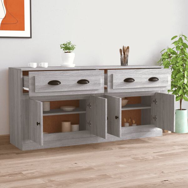 vidaXL Sideboards 2 Stk. Grau Sonoma Holzwerkstoff