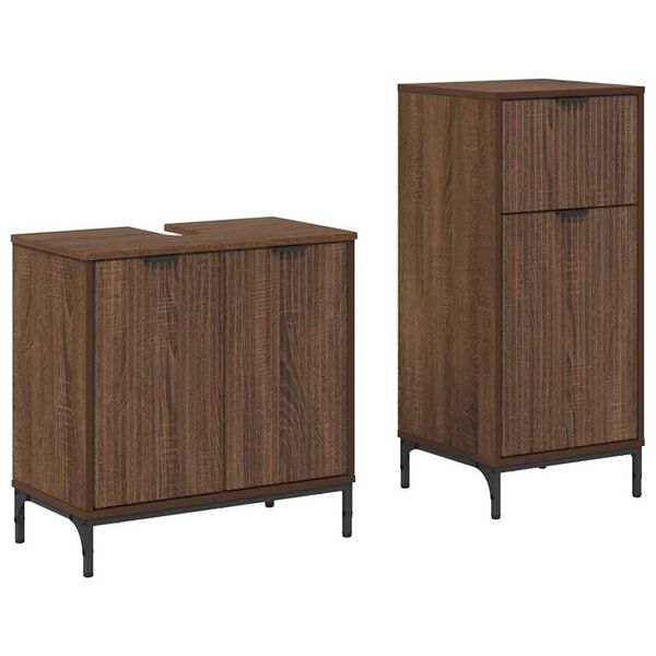 vidaXL Badezimmerm&ouml;bel Set 2 pcs Braun Eichen-Optik Holzwerkstoff