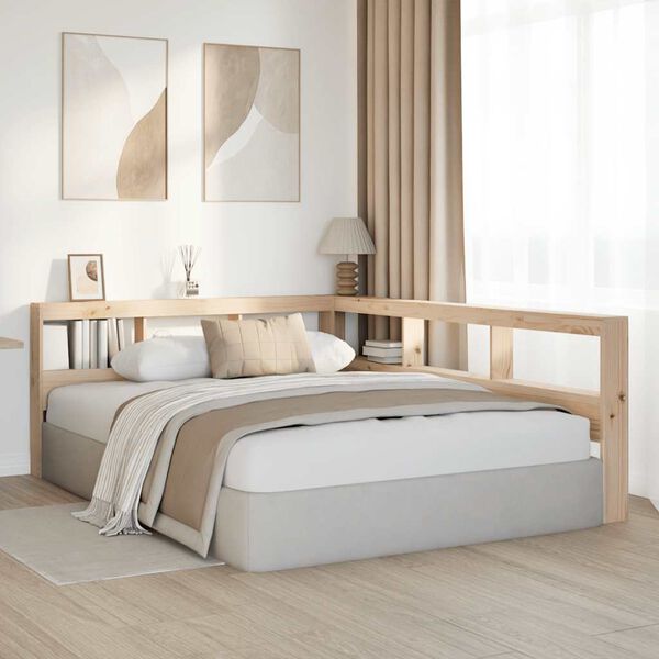 vidaXL Kopfteil mit B&uuml;cherregal L-Form 140 cm Massivholz Kiefer