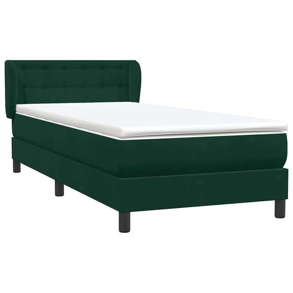 vidaXL Boxspringbett mit Matratze Dunkelgr&uuml;n 90x220 cm Samt
