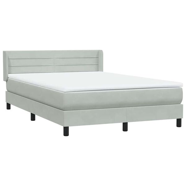 vidaXL Boxspringbett mit Matratze Hellgrau 140x210 cm Samt