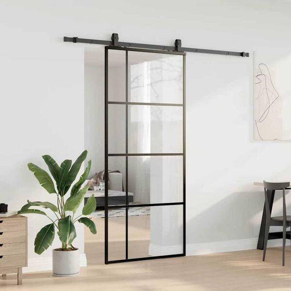 vidaXL Schiebet&uuml;r mit Beschlag Schwarz 90x205 cm ESG-Glas
