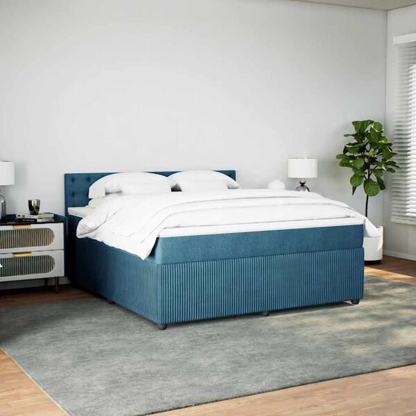 vidaXL Boxspringbett mit Matratze Blau 180x200 cm Samt