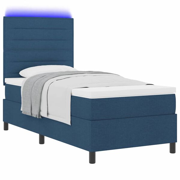 vidaXL Boxspringbett mit Matratze mit LED Blau 100 x 200 cm Stoff