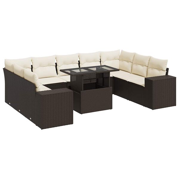 vidaXL 10-tlg. Garten-Sofagarnitur mit Kissen Braun Poly Rattan