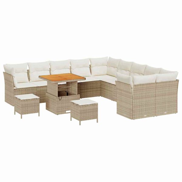 vidaXL Gartensofa-set mit Kissen 13 pcs Beige und Creme Poly-Rattan