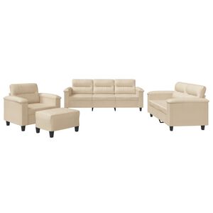 vidaXL 4-tlg. Sofagarnitur mit Kissen Creme Mikrofasergewebe