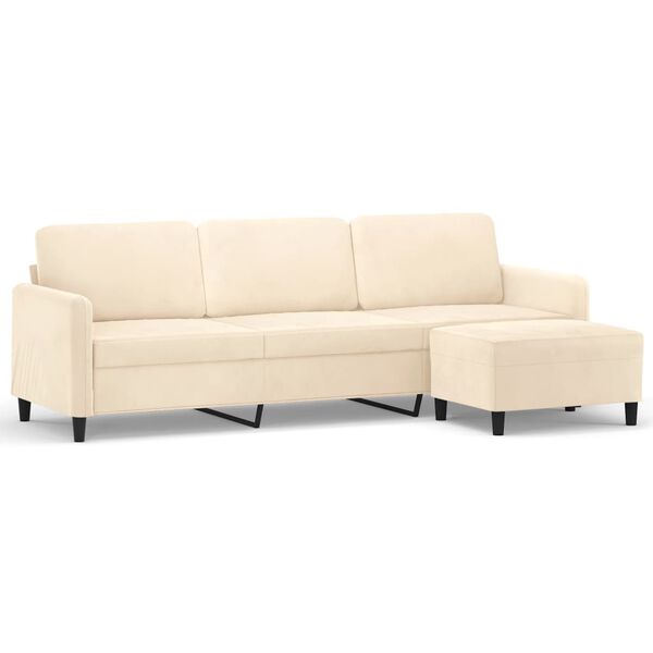 vidaXL 3-Sitzer-Sofa mit Hocker Creme 210 cm Samt