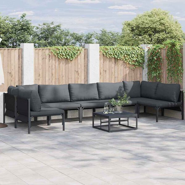 vidaXL Gartensofa-set mit Kissen 7 pcs Schwarz Stahl