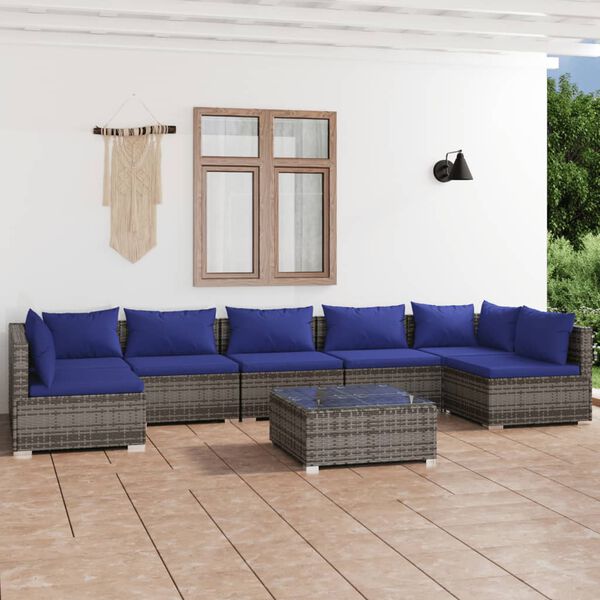 vidaXL 8-tlg. Garten-Lounge-Set mit Kissen Poly Rattan Grau