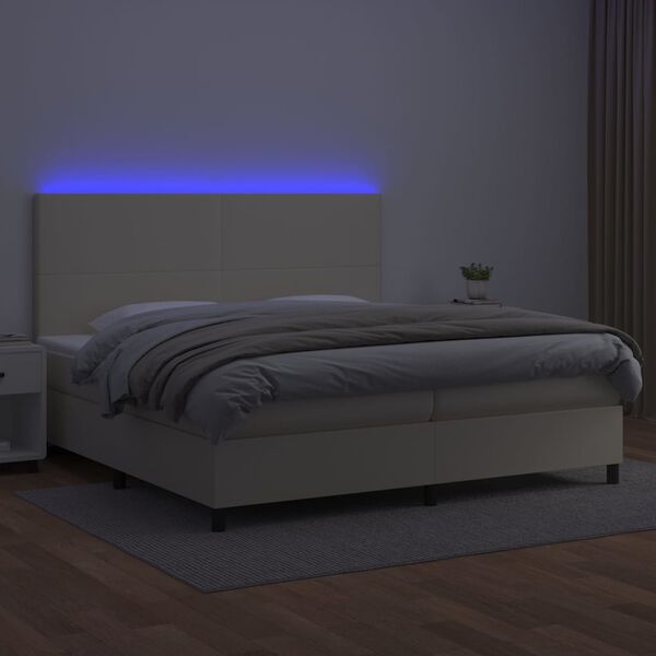 vidaXL Boxspringbett mit Matratze & LED Creme 200x200 cm Kunstleder