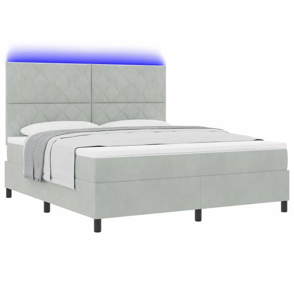 vidaXL LED Boxspringbett mit Matratze Hellgrau 180 x 200 cm Samt
