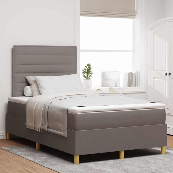 vidaXL LED Boxspringbett mit Matratze Taupe 120 x 190 cm Stoff