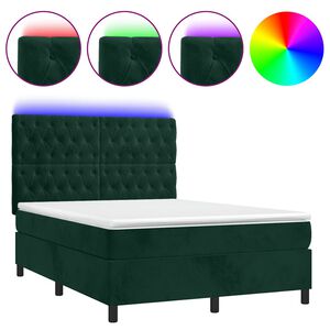 vidaXL Boxspringbett mit Matratze & LED Dunkelgr&uuml;n 140x200 cm Samt
