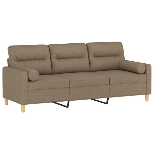 vidaXL 3-Sitzer-Sofa mit Kissen Taupe 180 cm Stoff