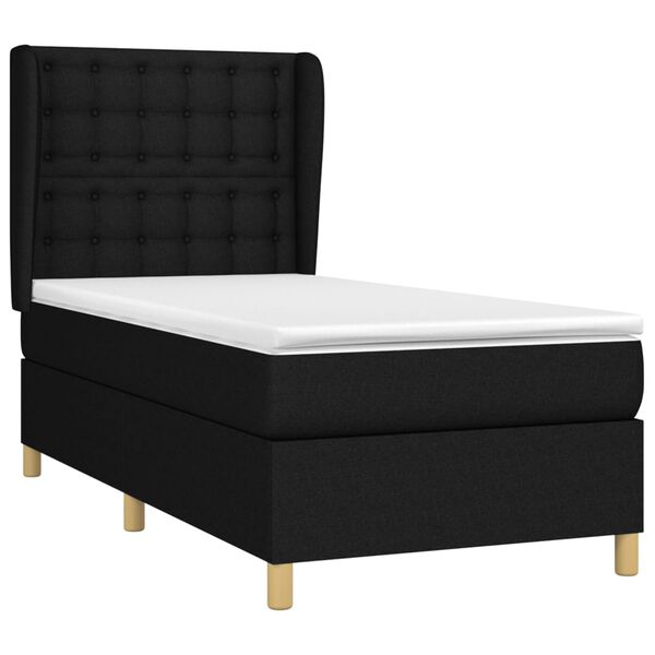 vidaXL Boxspringbett mit Matratze Schwarz 90x200 cm Stoff