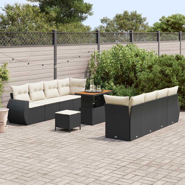 vidaXL Garten-Sofa-Set mit Speicher 11 pcs Schwarz Poly Rattan