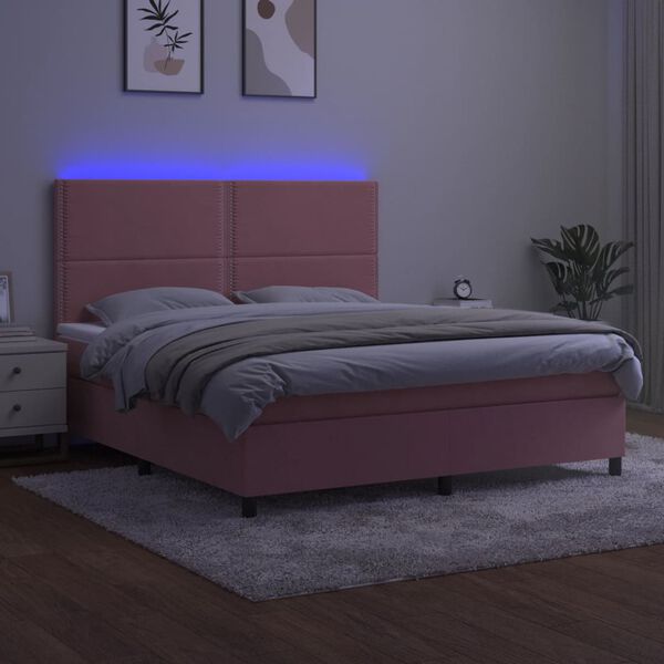 vidaXL Boxspringbett mit Matratze & LED Rosa 180x200 cm Samt