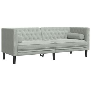 vidaXL Chesterfield-Sofa mit Nackenrollen 3-Sitzer Hellgrau Samt