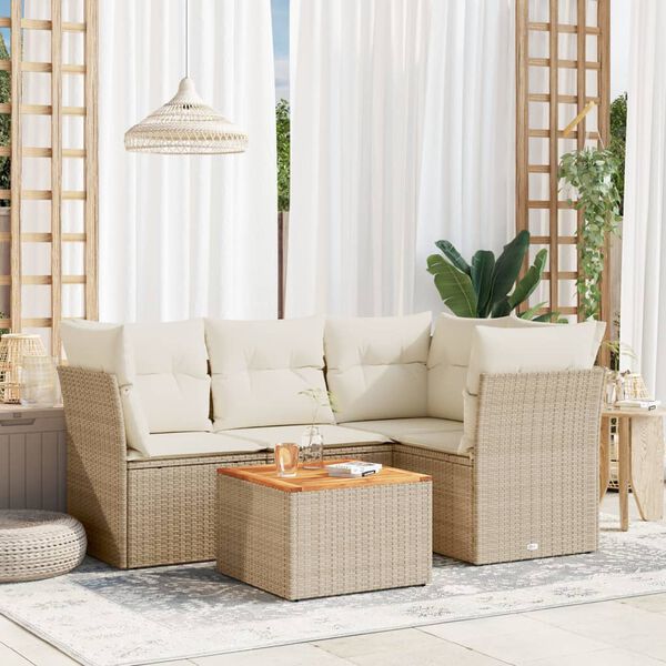 vidaXL 5-tlg. Garten-Sofagarnitur mit Kissen Beige Poly Rattan