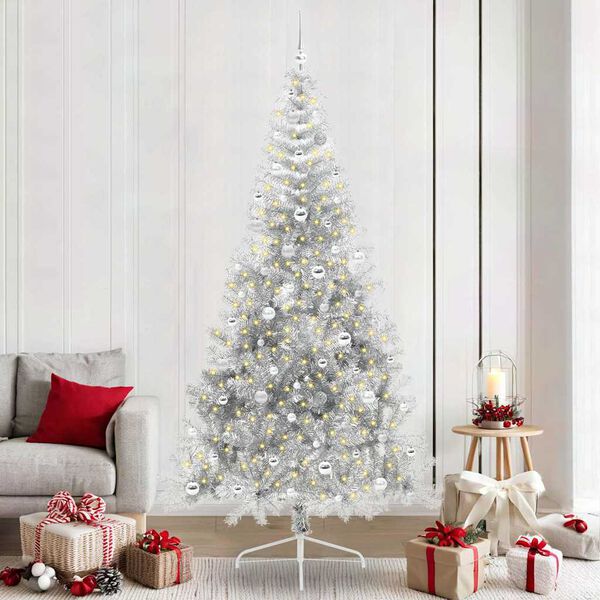 vidaXL K&uuml;nstlicher vorbeleuchteter Weihnachtsbaum Silber 240 cm PET