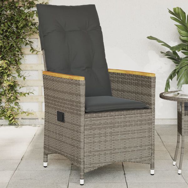 vidaXL Gartensessel Verstellbar mit Kissen Grau Poly Rattan