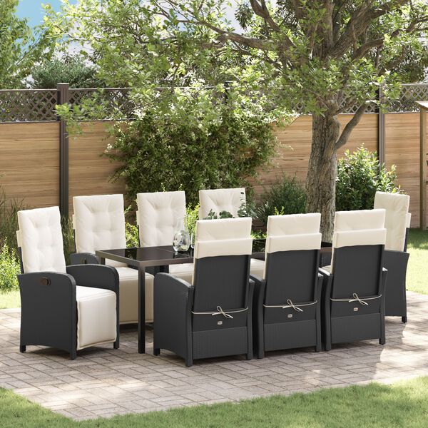 vidaXL Garten Essgruppe mit Kissen 9 pcs Schwarz Poly-Rattan