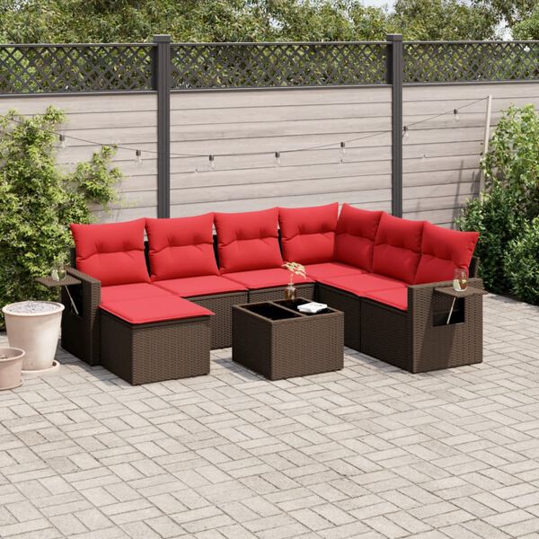 vidaXL 8-teiliges Gartensofa-Set mit Kissen, braun, Polyrattan