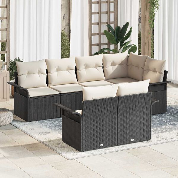 vidaXL Gartensofa-set mit Kissen 7 pcs Schwarz Poly-Rattan