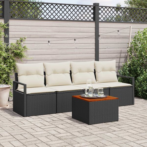vidaXL Gartensofa-set mit Speicher 5 pcs Schwarz und Creme Poly-Rattan