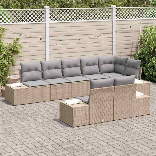 vidaXL Gartensofa-set mit Kissen 8 pcs Beige und Grau Poly-Rattan