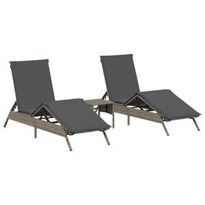 vidaXL Sonnenliegen 2 Stk. mit Tisch Grau Poly Rattan