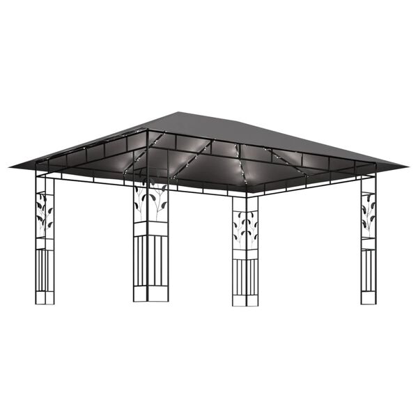 vidaXL Pavillon mit Moskitonetz & LED-Lichterkette 4x3x2,73m Anthrazit
