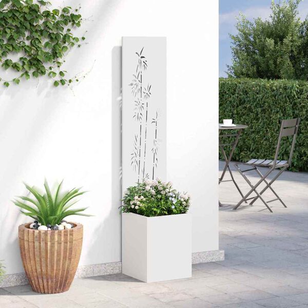 vidaXL Garten Sichtschutz-Leinwand Floral Weiß 32 x 140 cm