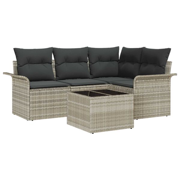 vidaXL Gartensofa-set mit Speicher 5 pcs Hellgrau Poly-Rattan