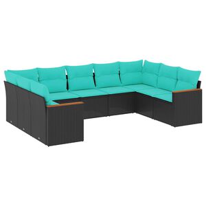 vidaXL 9-teiliges Gartensofa-Set mit Kissen, schwarzes Polyrattan