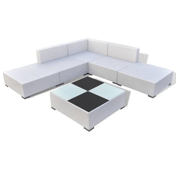 vidaXL 6-tlg. Garten-Lounge-Set mit Auflagen Poly Rattan Weiß