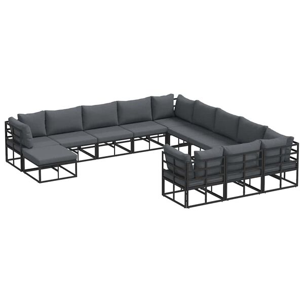 vidaXL Garten-Sofa-Set 12 pcs Schwarz Aluminium