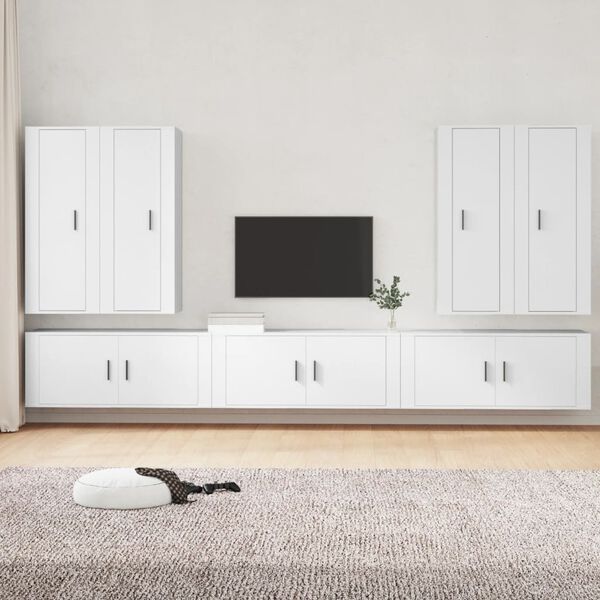 vidaXL 7-tlg. TV-Schrank-Set Wei&szlig; Holzwerkstoff