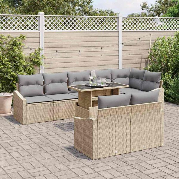 vidaXL Garten-Sofa-Set mit Kissen 9 pcs Beige und Hellgrau