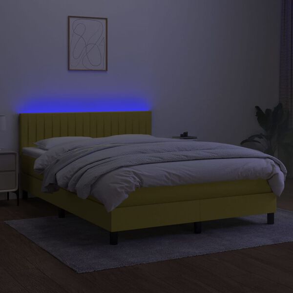 vidaXL Boxspringbett mit Matratze & LED Blau 140x190 cm Stoff