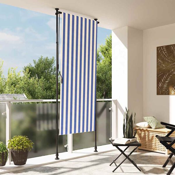 vidaXL Au&szlig;enrollo Blau und Wei&szlig; 120x270 cm Stoff und Stahl