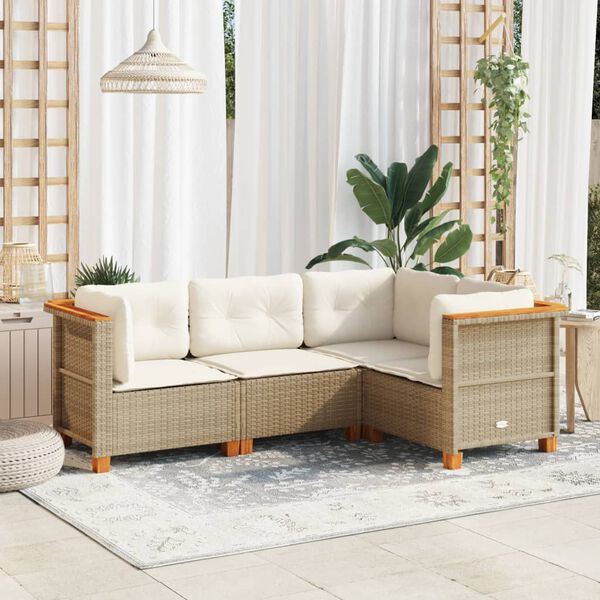 vidaXL 4-tlg. Garten-Sofagarnitur mit Kissen Beige Poly Rattan