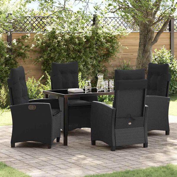 vidaXL Garten Essgruppe mit Kissen 5 pcs Schwarz Poly-Rattan